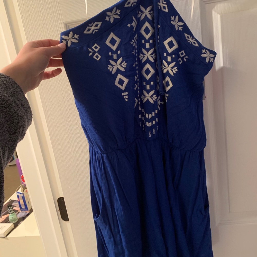 Blue Romper with pockets - white decals